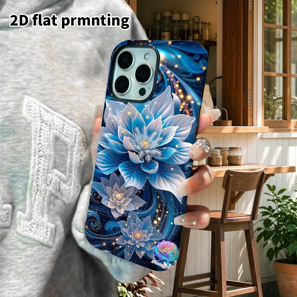 Phone Case: 2D flat design suitable for iPhone 18 17 16 15 14 13 Pro film protective case, couple style, cloud blue white lotus, Christmas and Hallowe