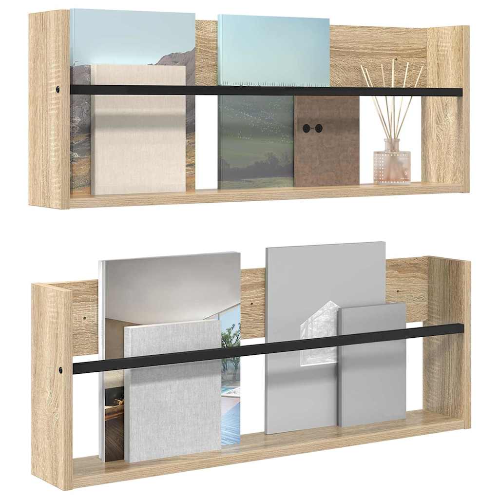 Magazine Shelf 2 pcs Sonoma Oak 80 x 12 x 30 cm Wood Based Material