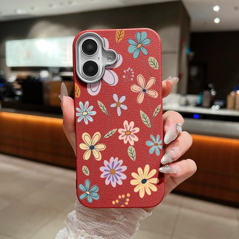 Small Flowers Pattern Phone Case For iPhone 15 Case iPhone 16 14 13 12 Pro Max 14 Plus 11 Shockproof Leather Texture TPU Cover