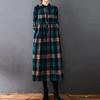 New Autumn Winter Women Dress Vintage Plaid Casual Loose Fashion Cotton Linen Long Sleeve Elegant Ladies Dresses Clothing