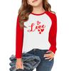 Футболки с длинным рукавом для девочек Love ко Дню святого Валентина, детские осенние топы с круглым вырезом, базовые футболки для детей 5-14 лет