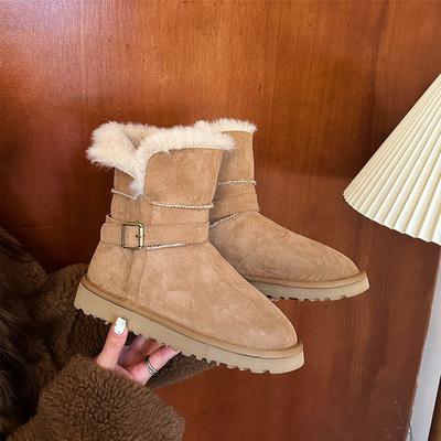 Шерстяная версия~ зимние новые сноубутсы на толстой подошве, универсальные, с круглым носком, бархатные, утолщенные, два варианта носки: с отворотом и с коротким голенищем, хлопковая подкладка