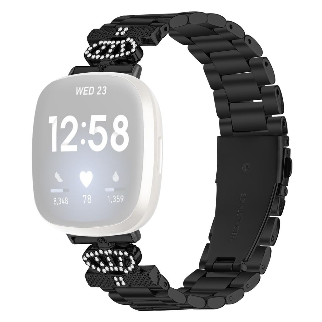 Stainless Steel Strap for Fitbit Versa 3/Sense Crown Shape Rhinestone Decor Watch Band