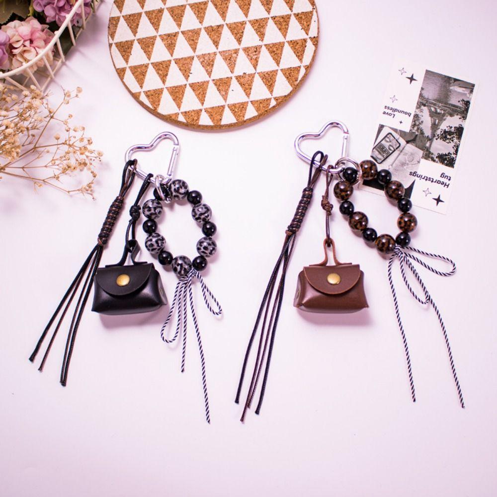 Leather Rope Luxury Bag Key Chain Leopard Print Car Key Ring Hanging Accessory