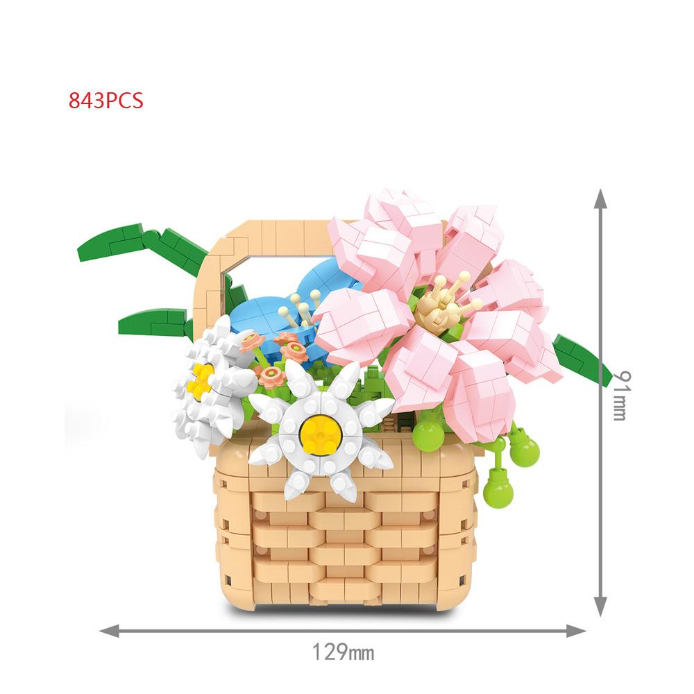 Home Furnishing Building Brick Sunflower Rose Chrysanthemum Mini Block Flower Basket Assemble Toys Construction For Girl Gifts