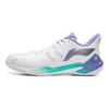 Li Ning резиновые мягкие эластичные удобные нескользящие износостойкие дышащие легкие низкие туфли для бадминтона унисекс белые фиолетовые AYZU017-1