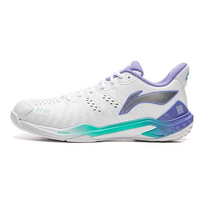 Li Ning резиновые мягкие эластичные удобные нескользящие износостойкие дышащие легкие низкие туфли для бадминтона унисекс белые фиолетовые AYZU017-1