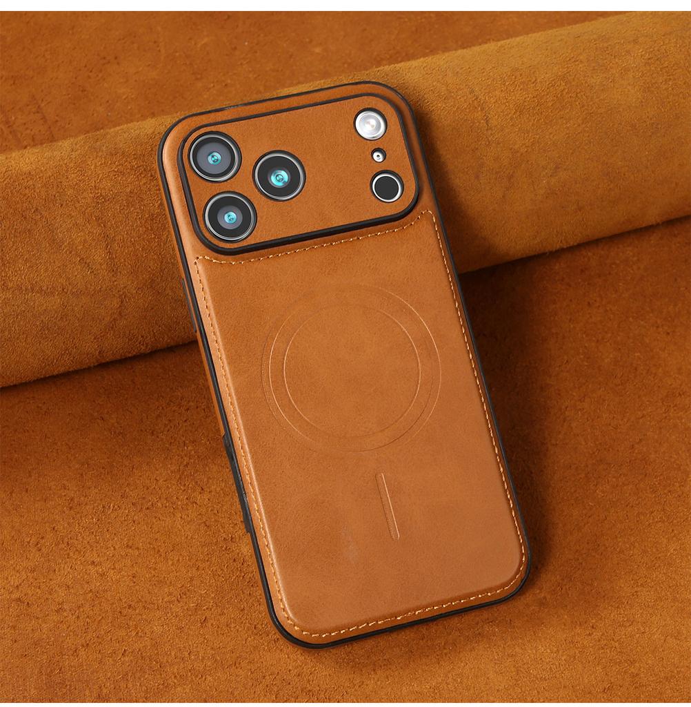 Luxury Cowhide Leather Lens Protection Case for iPhone 17 Pro Max Air 16 Pro 16e 15 Plus 14 13 12 Wireless Charging Phone Cover