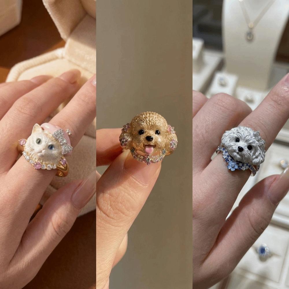 Mini Cat Ring Sweet Animal Jewelry Cute Dog Ring  Girlfriend Gift