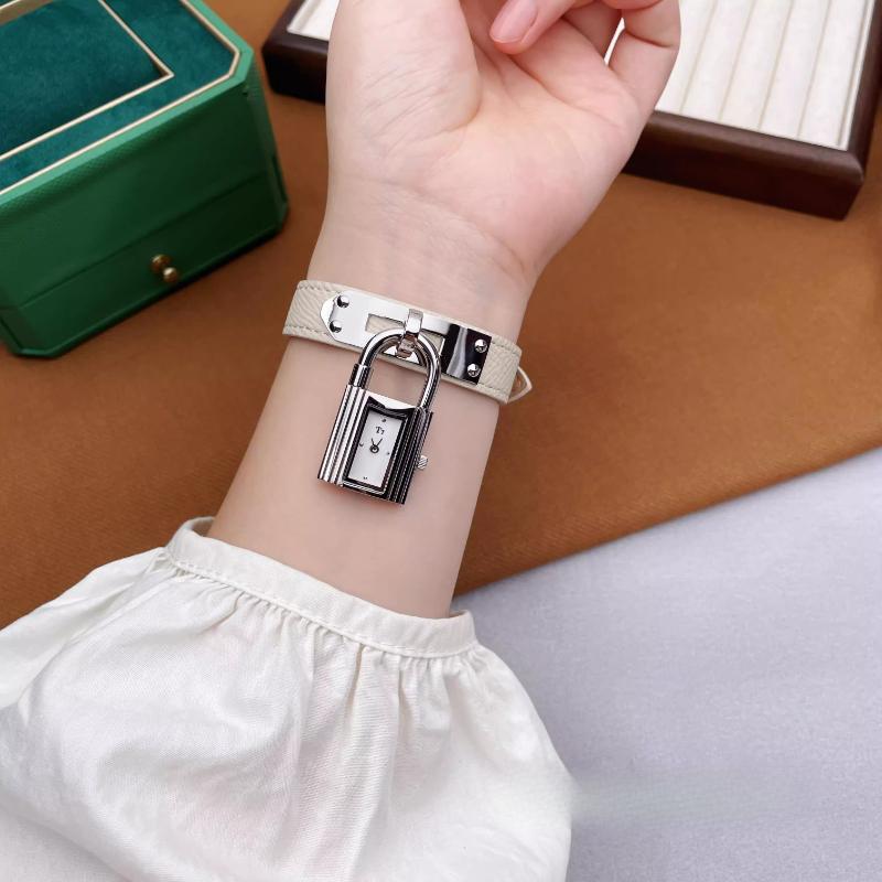 Luxury Women's Watch Unique Designer Lock Dial Leather Quartz Watch High-Quality Ladies Watch Water-Resistant Birthday Gift