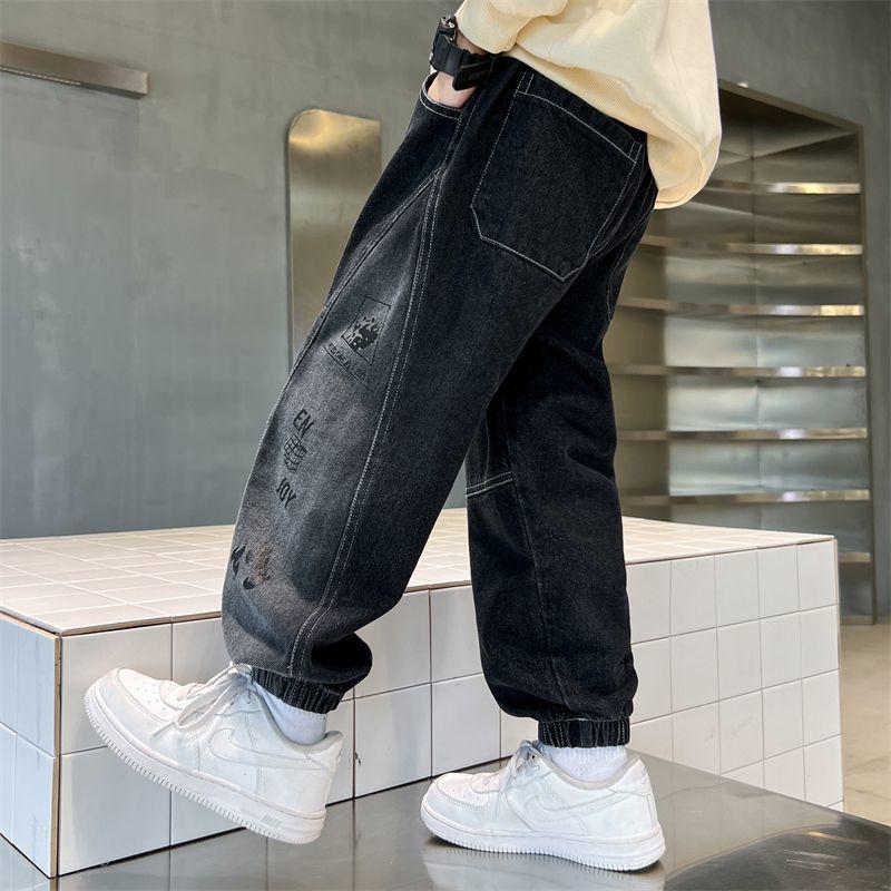 Детская одежда Джинсовые брюки для мальчиков Корейские свободные детские брюки длиной до щиколотки