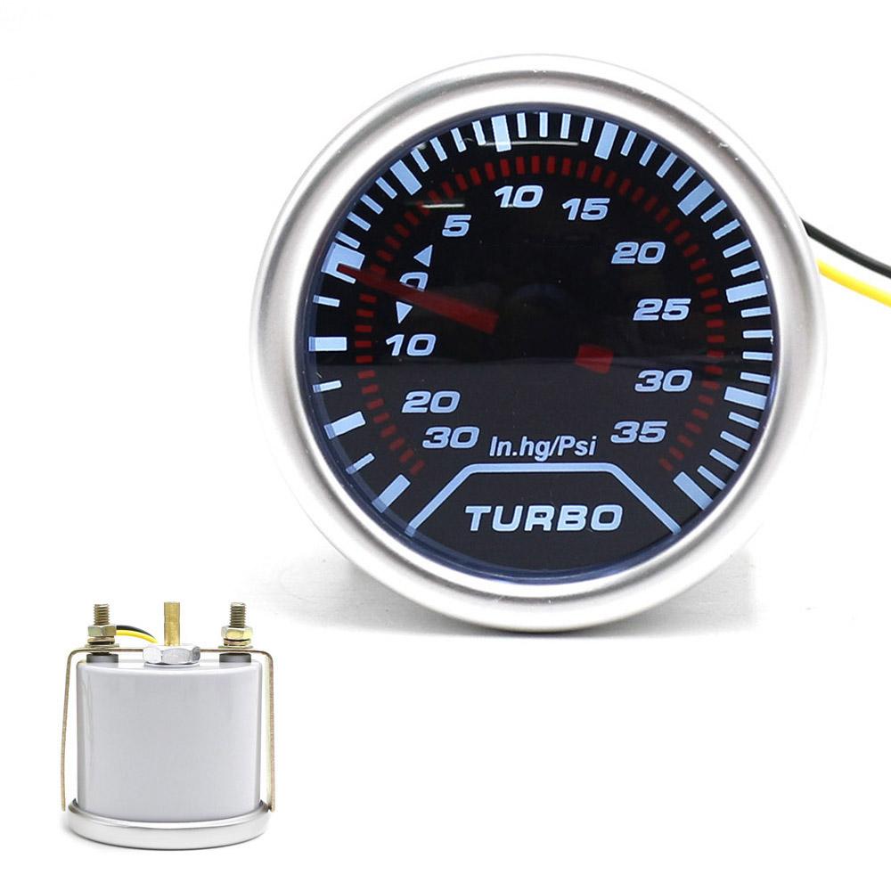 2"52mm 12V Racing Car Auto Turbo Boost Gauge -30In.hg~35PSI Smoke Lens Turbo Kit White LED Display Turbo Pressure Meter