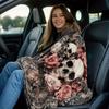 1 шт. Готское Цветочное Черепное Одеяло - Легкий Фланелевый Плед с Розовыми Розами и Белыми Черепами, Мягкое и Теплое для Дивана, Кемпинга, Гостиной
