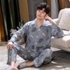 Пижамы мужские хлопковые весенне-осенние пижамы с длинными рукавами для мужчин осенне-зимние тонкие летние домашние костюмы для молодежи и среднего возраста