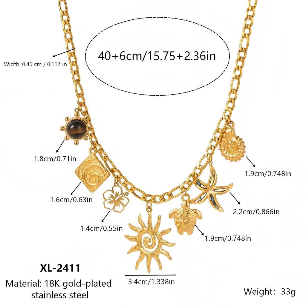 Trendy Colorful Shell Pendant From the Seaside Resort Stainless Steel Collarbone Necklace for Women