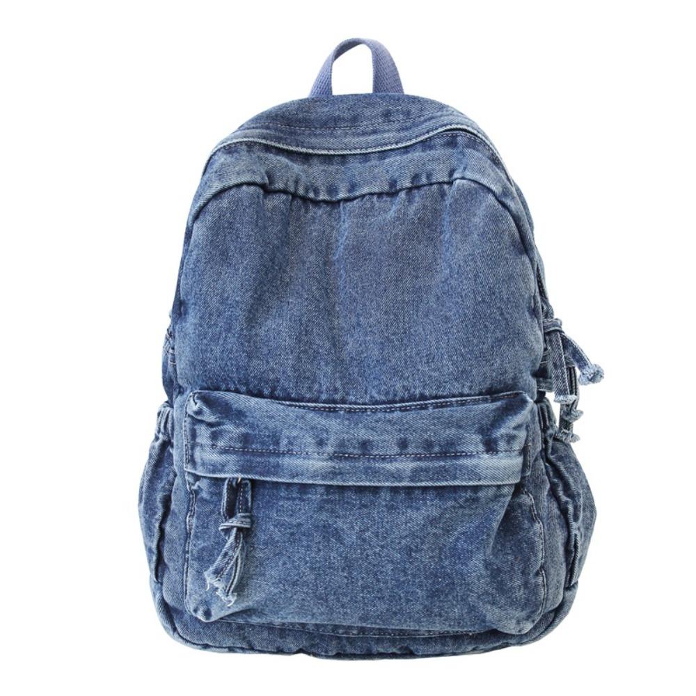 Japanese Style Denim Backpack Street Style Solid Crossbody Bag Portable Vintage Handbag Travel