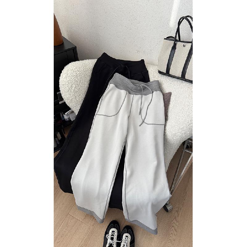2026 Spring/Summer Solid Color Versatile Slim Straight Casual Pants for Women with Drawstring Sports Pants