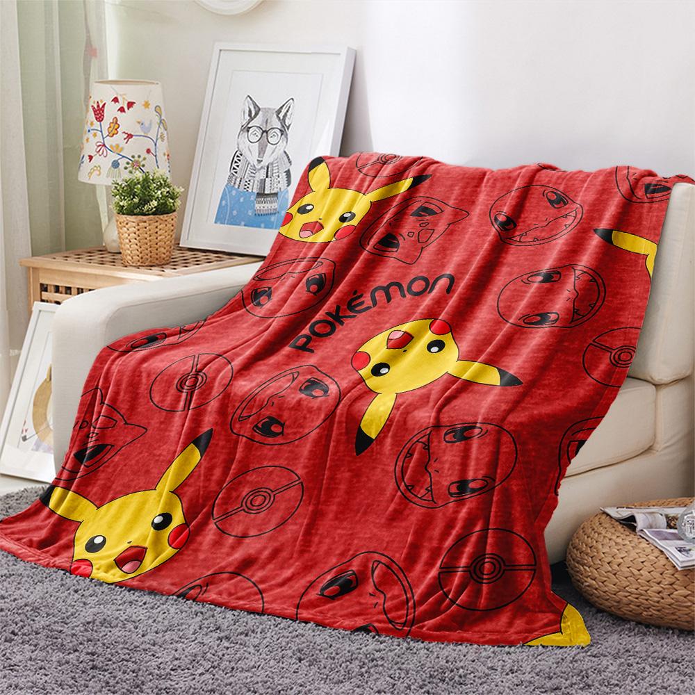 Pikachu and Eevee Print Flannel Blanket, High quality Comfortable for All Seasons, Home Decor, Warmth and Comfort
