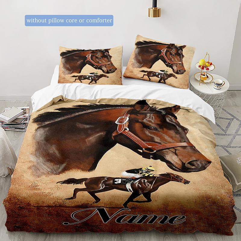 Horsebackriding Customize Your Name Duvet Coversoftbedding Set For Bedroom Guest Room And Dorm Decoration Threepiece Set Includes 1 Duvet Cover 2