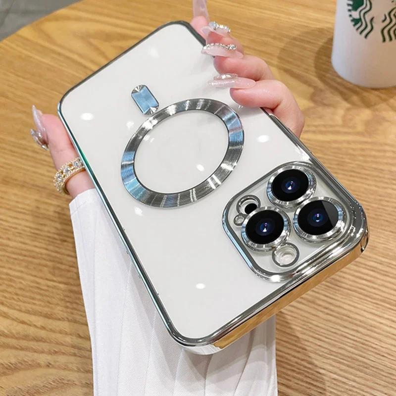 Прозрачный Мягкий Силиконовый Защитный Чехол Для Для Для Iphone 16 15 14 Plus 13 12 11 Pro Max Покрытие Беспроводная Магнитная Зарядка Чехол