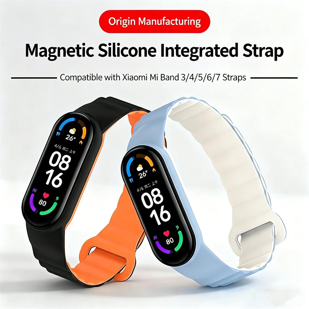 Силиконовый магнитный ремешок-петля для Xiaomi Mi Band 7 6 5 4 3 Браслет Ремешок Correa для Mi Band 8 9 Ремешок Mi Band 10 Ремень Ремешок