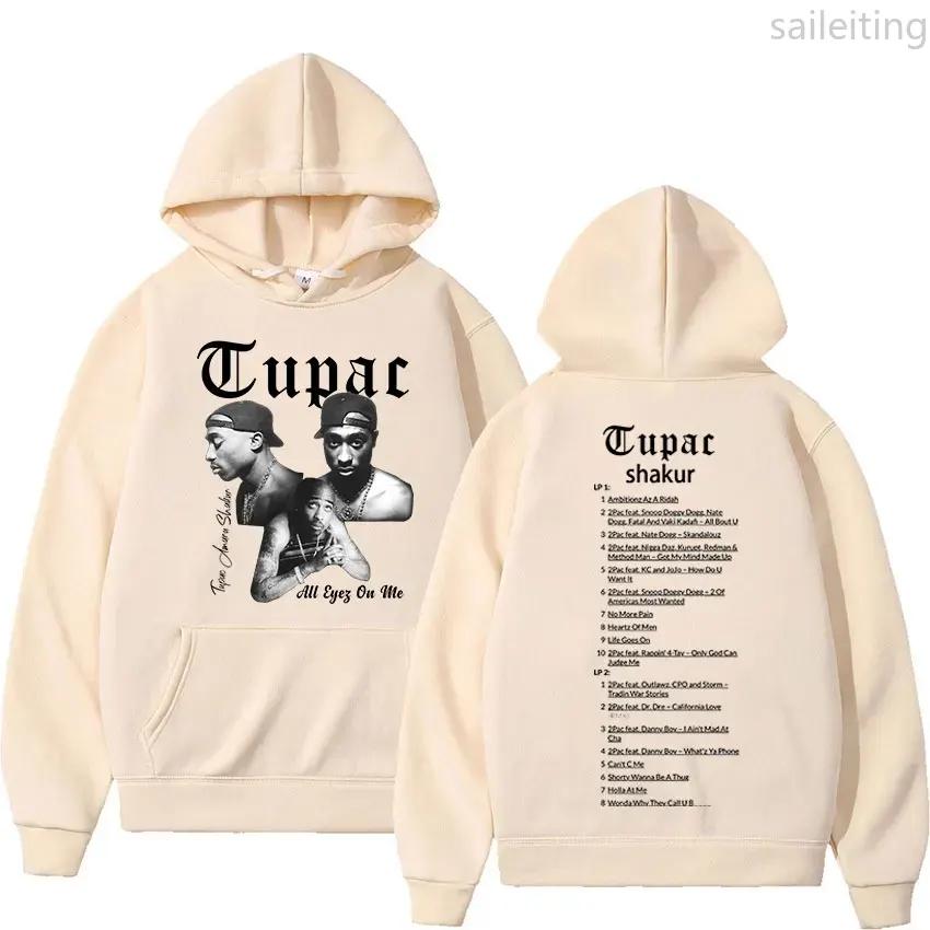 Retro Rapper Tupac 2pac Hip Hop Mikina s kapucí s klokaní kapsou Zimní oblečení Dámské Streetwear Estetické oblečení