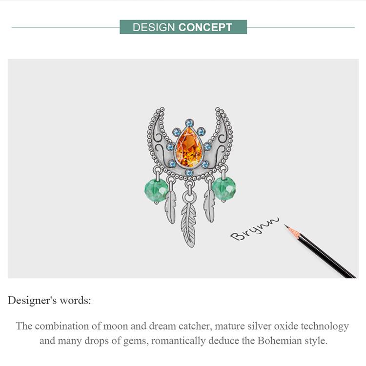 BAMOER стерлингового серебра 925 пробы Винтаж Ловец снов богемный рубин циркон подвеска для оригинального браслета