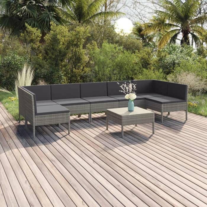 Maison Exclusive - Salon de jardin 8 pcs avec coussins résine tressée gris