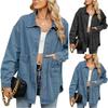 Women's Fashionable Versatile Classic Retro Solid Color Lapel Long Sleeved Pocket Loose Denim Jacket