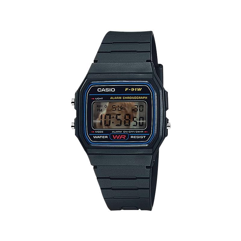 Casio Кастомизированные часы, модифицированная серия, выражение лица Хакими, электронный механизм, полимерный ремешок, одинаковый стиль для мужчин и женщин, оранжевый di F-91W-1
