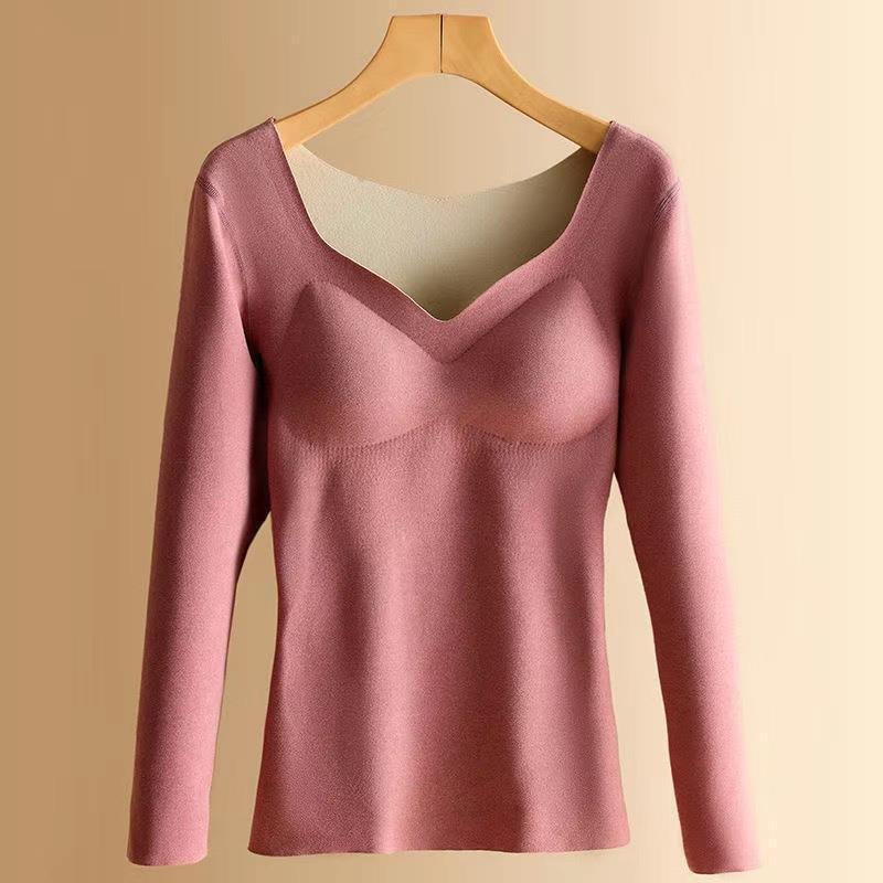 Женская термопижама из бархата с длинными рукавами и встроенной нагрудной подкладкой