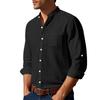 Summer Casual Shirts Men's Solid Color Long Sleeved Linen Shirts Stand Collar Breathable Shirts with Pockets
