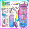 Creative DIY Gemstone Kids Water Bottle 600ml Rainbow Unicorn for School & Outdoor, Holiday Gift for Boys Girls Age 4-6-8-10, Multicolor