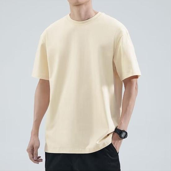 Men Solid Color T-Shirt Round Neck Short Sleeve Summer Tee Casual Loose Fit Tee Shirt for Daily Life Parties Street Beachwear
