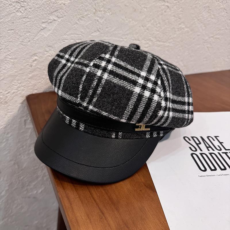 Ретро восьмиугольный берет для женщин с клетчатым дизайном для осени и зимы