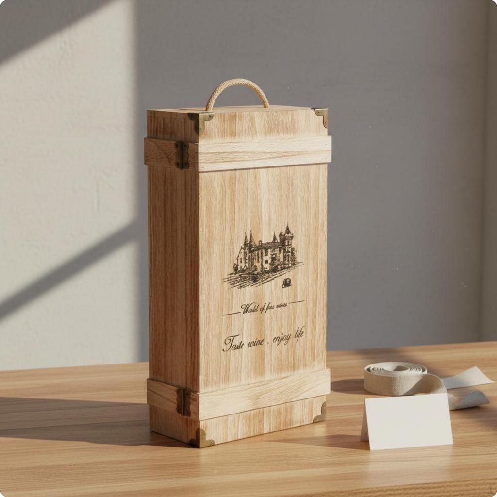 Коробка для хранения вина Многоразовая Массив дерева Vino Портативная ручка 2 бутылки Пауловния
