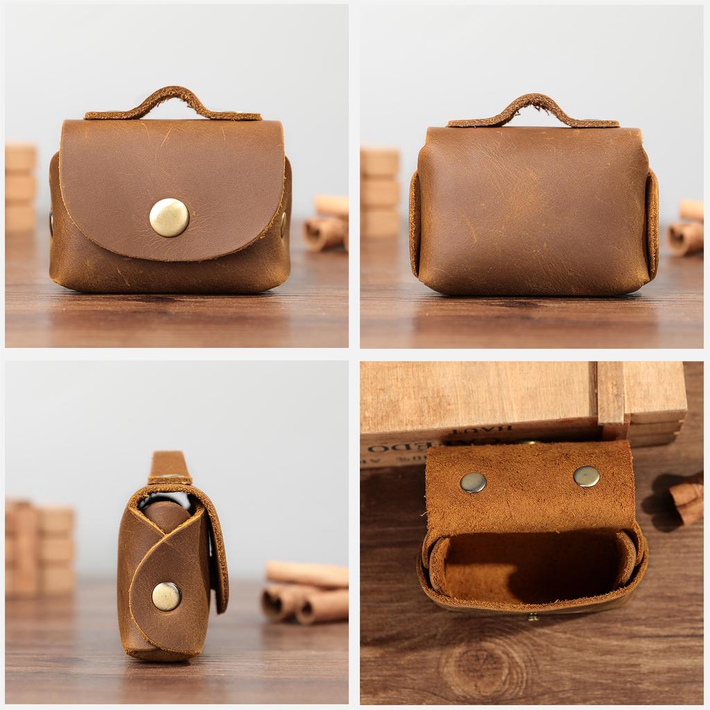 Head Layer Cowhide Coin Bag Mini Earphone Bag Genuine Leather Small Money Bag Small Storage Bag Coin Purse