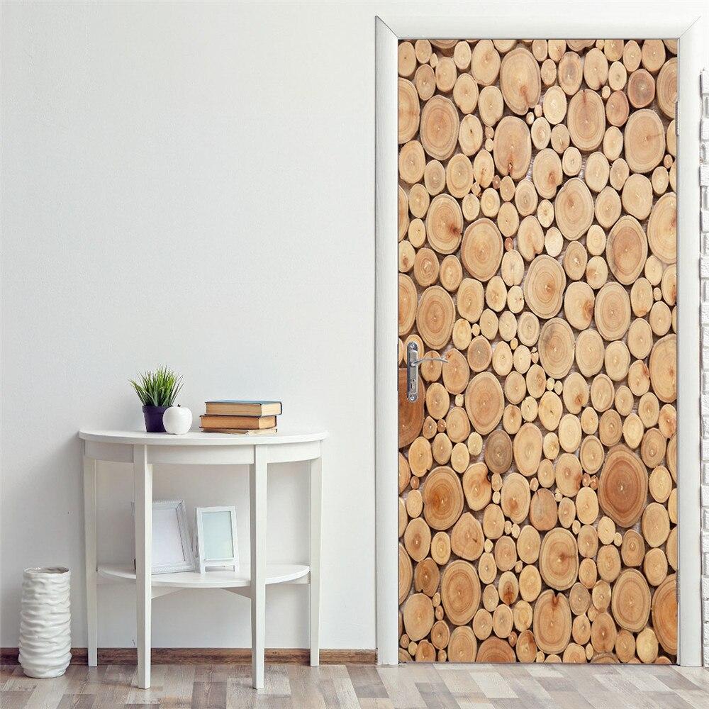 Деревянная наклейка на дверь, креативная Ретро самоклеящаяся 3D обои «сделай сам», фрески Pegatina Para Puerta, украшение комнаты Porte