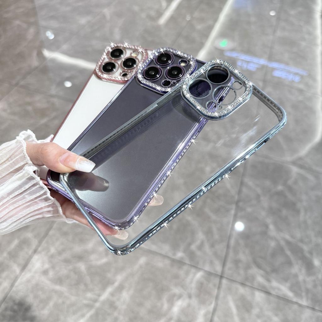 Подходит для iPhone16Pro Angel Eye Однорядный Страз Мобильный Чехол Apple 13 Страз Гальваническое Покрытие Прозрачный Мягкий Чехол