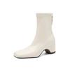 Womens Black Square Toe Chunky Heel Ankle Boots Fall Winter Fashion Elegant Short Back Zip Slim