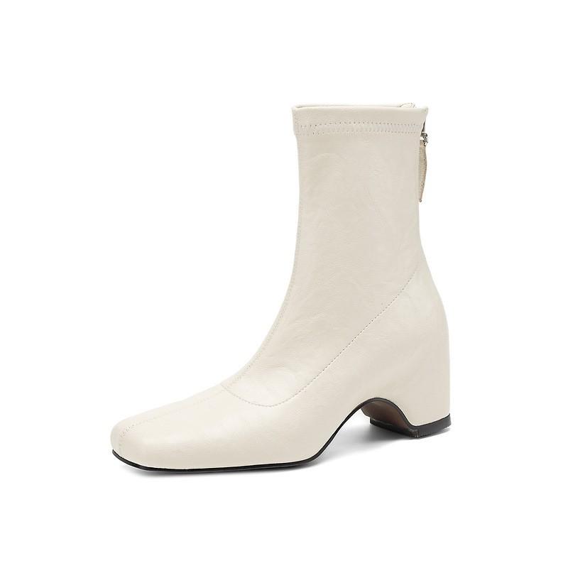 Womens Black Square Toe Chunky Heel Ankle Boots Fall Winter Fashion Elegant Short Back Zip Slim