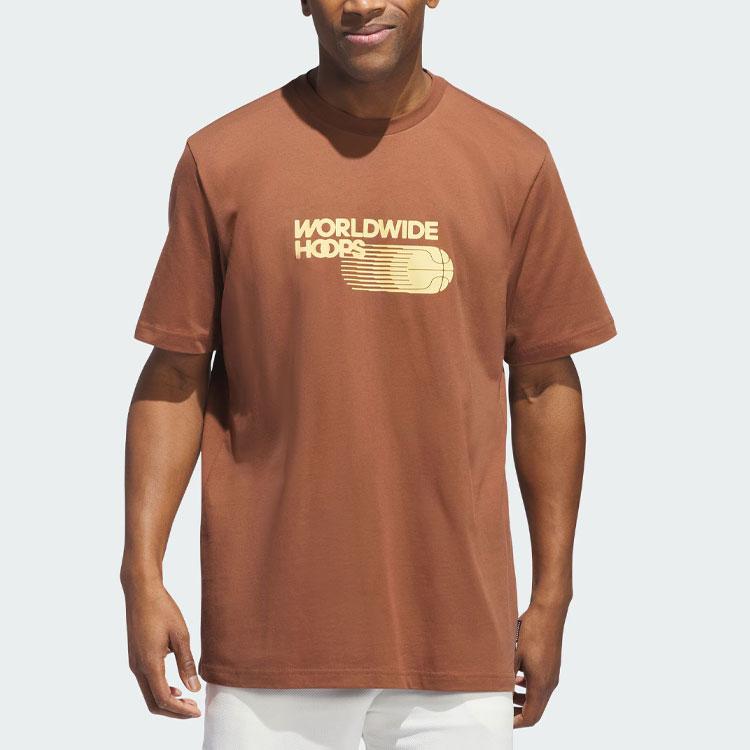 Adidas T Shirts Men's Brown Crew Neck Moderate Straight Fit JE3757
