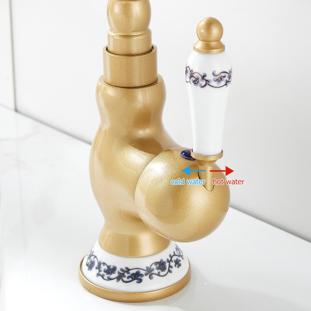 Kitchen Tap 360° Rotatable Vintage Bathroom Tap with Heat and cold control Single Ceramic Lever Faucet Home Bathroom Decoration