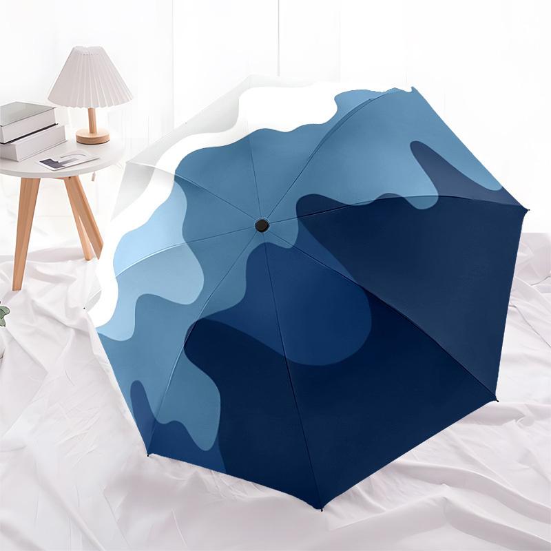 1pc Ocean Waves Automatic Open/Close Umbrella with One-Touch Button, Compact Folding Canopy, Sturdy 8-Rib Windproof Design -039