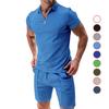 Men's Short-sleeved Shorts Two Sets of Hundred Solid Colour Casual Loose Men's Summer Wear Lapel T-shirt Suit