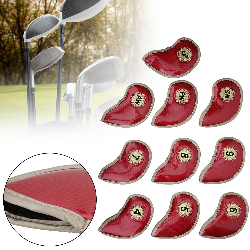 10Pcs Set High Quality PU Golf Iron Head Cover Headcover Club Protector Protective Casered
