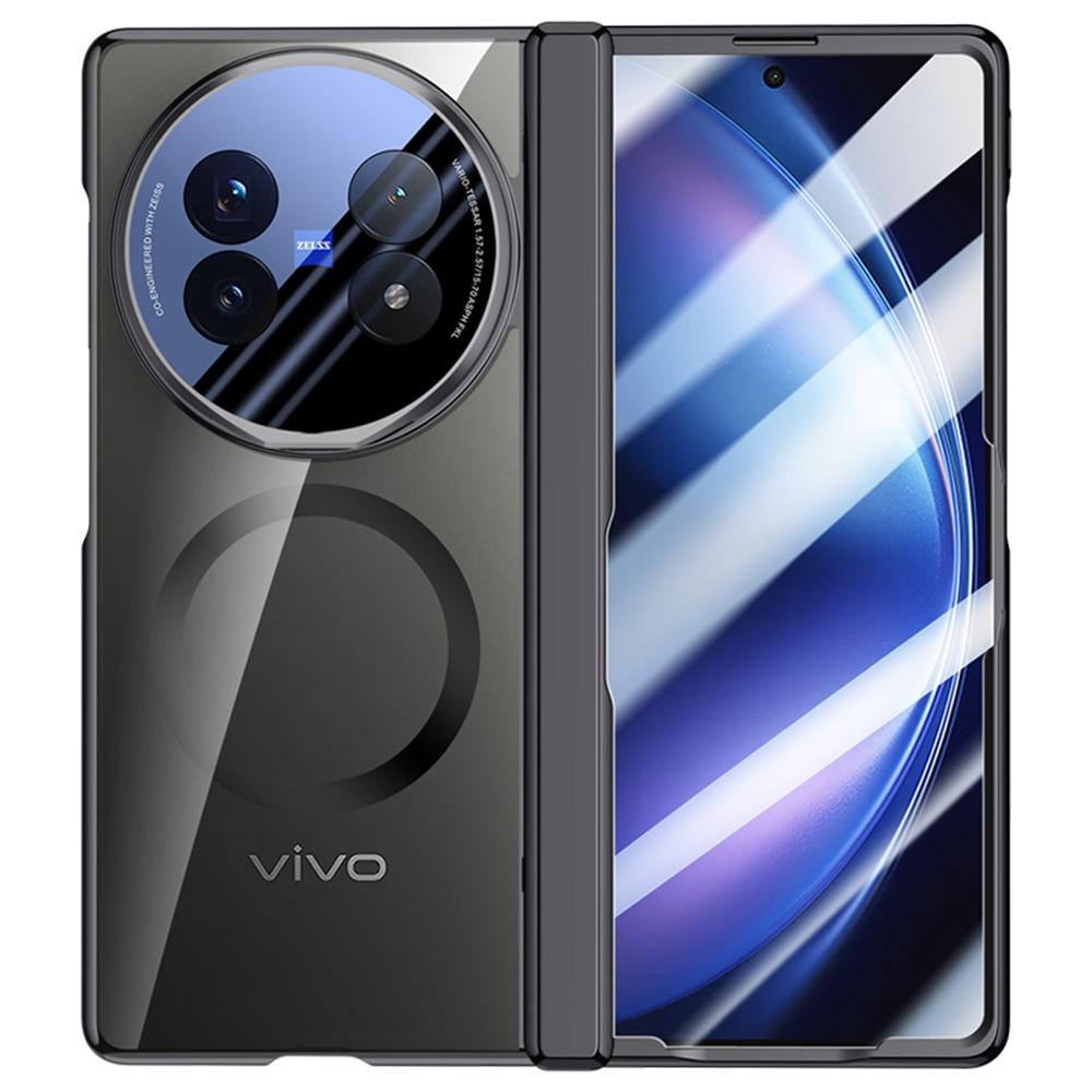 For vivo X Fold5 5G Magnetic Case PC+Acrylic Phone Cover with HD Tempered Glass Film,Lens Kickstand
