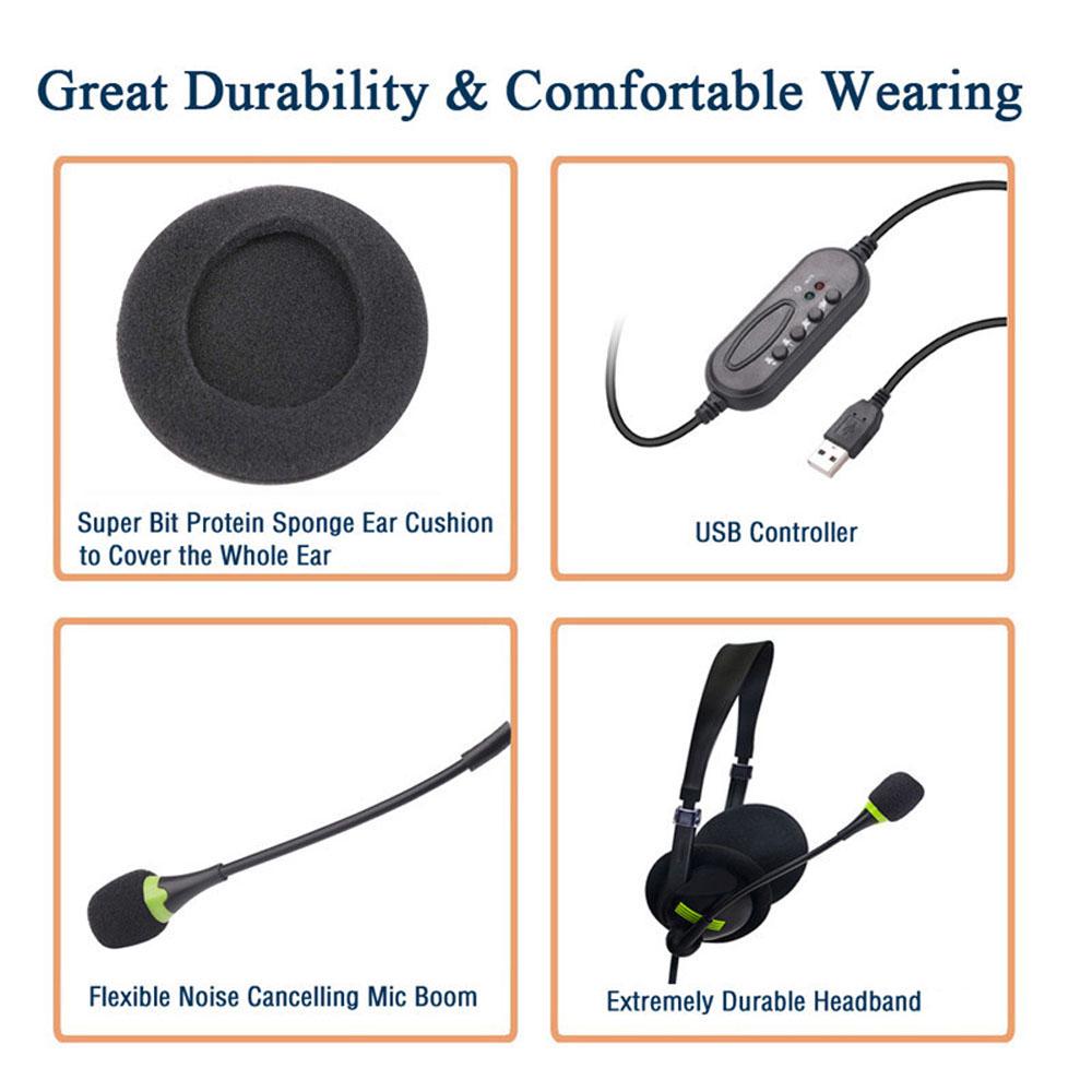 for PC Comfortable USB Microphone with Mic Wired Head Earpiece Headset Headphone Earphone