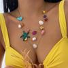 3 Layered Resin Shell Starfish Charm Necklace for Women Bohemian Colorful Heart Starfish Choker Summer Beach Vacation Gift