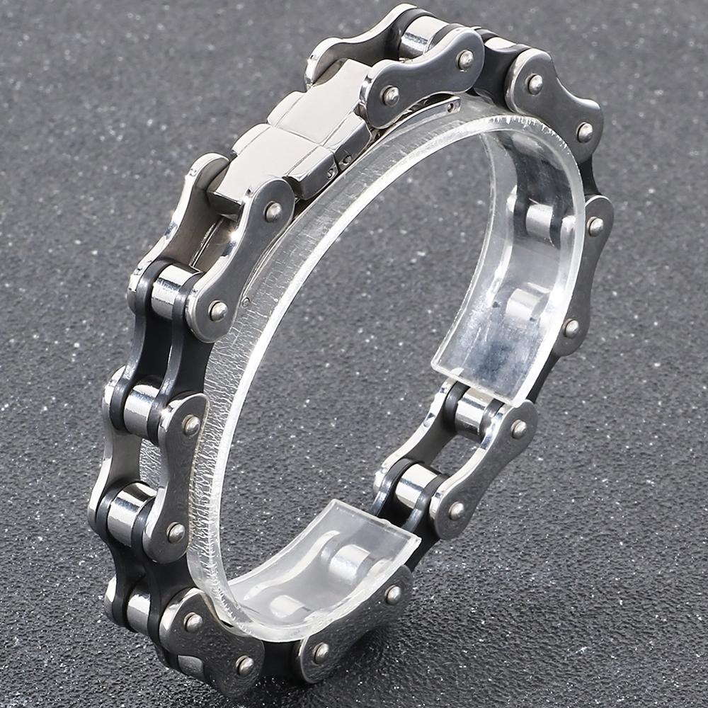 Men's Punk Rock 316L Stainless Steel Biker Bracelet 11MM Wide Motorcycle Link Chain Jewelry Accessory Bracelets for Men